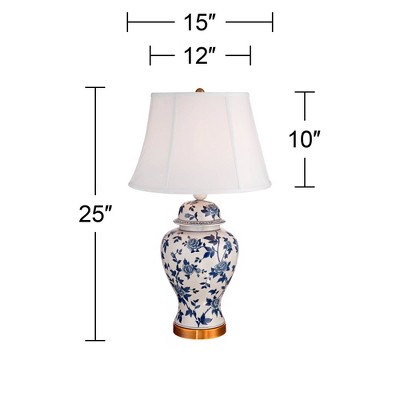 Blue and White Ceramic Temple Jar Table Lamp with Bell Shade