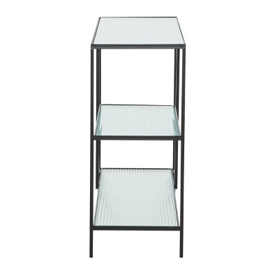 Black Metal and Glass Industrial Console Table with Storage Shelves