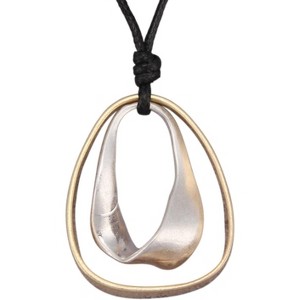 Leather and Wood Necklace Chunky Circle Pendant Boho Jewelry for Women - 1 of 4