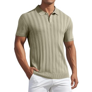 INSPIRE CHIC Men's Short Sleeve Button Regular Fit Knit Texture Polo Shirt - 1 of 4