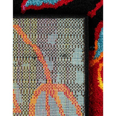 Black Floral Square Stain-Resistant Kids Rug