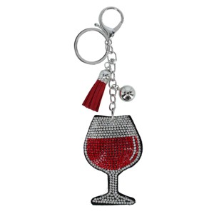 CTM Women's Glittering Wine Glass Cushion Bag Charm - 1 of 3