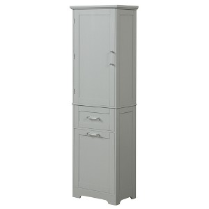 TiramisuBest Tall Freestanding Bathroom Storage Cabinet with 2 Drawers, Adjustable Shelf & Painted MDF Finish, Grey - 1 of 4