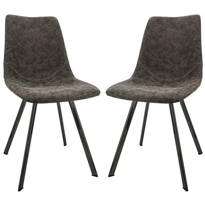 LeisureMod Markley Dining Chairs Modern Leather Kitchen Side Chairs with Metal Legs Set of 2