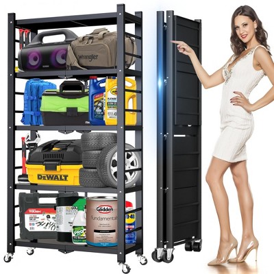 Musment Foldable Metal 28"W x 13.9"D x 62.20"H Storage Shelf Unit, Holds up to 397 lb Maximum Load Weight
