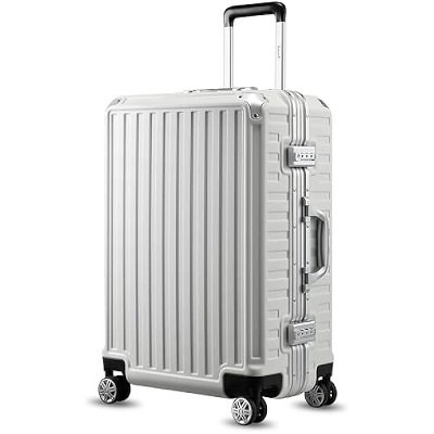 LUGGEX Zipperless Luggage with Spinner Wheels - Polycarbonate Aluminum Hard Shell Suitcase, Carry-On 20-Inch, White