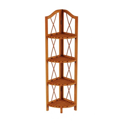 Hastings Home 4-Shelf Foldable Corner Display Bookcase - Brown