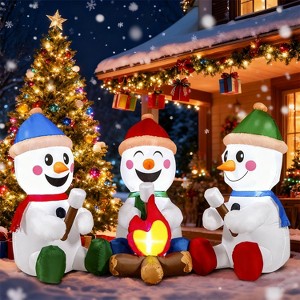 Joyfy 6 FT Long Christmas Inflatable Decoration, 3 Pack Snowman with Campfire Inflatable with LED for Xmas Party Indoor Outdoor Garden Lawn Decoration - 1 of 4