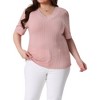 Agnes Orinda Women's Plus Size Ribbed Knit V-Back Pullover Elegant T-shirts - 2 of 4