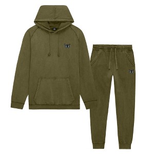 Dalix Butterfly Embroidery Washed Sweatsuit Set Hoodie Jogger Soft Fleece Relaxed Fit Lounge Womens in Olive XL X-Large - 1 of 4