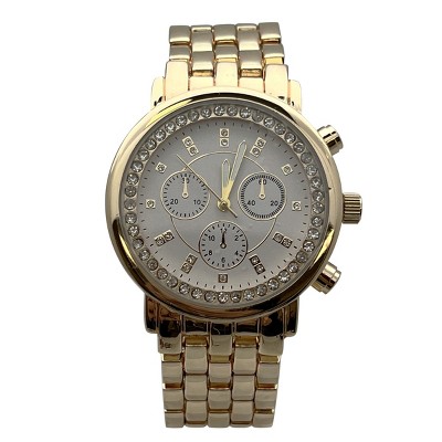 Gold Round Rhinestones Analog Display Women Watch : Target