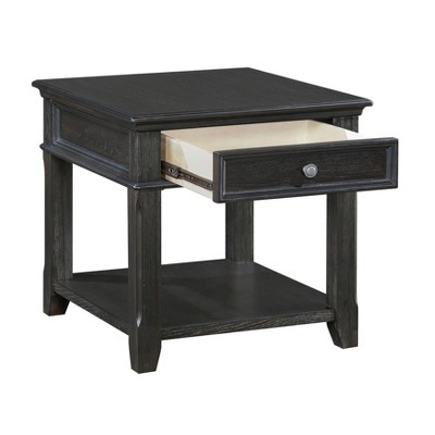 Vynxaria Living Room Nightstand/End Table - Charcoal Finish,Dovetail Drawer & Shelf, Elm Veneer, Classic Wooden Furniture
