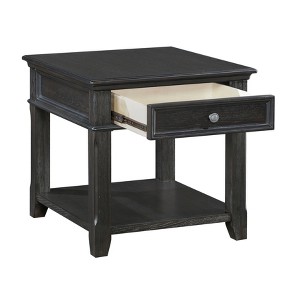 Vynxaria Living Room Nightstand/End Table - Charcoal Finish,Dovetail Drawer & Shelf, Elm Veneer, Classic Wooden Furniture - 1 of 4
