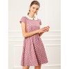 INSPIRE CHIC Women's Peter Pan Collar Short Sleeves Contrast A-Line Polka Dots Dress - 3 of 4