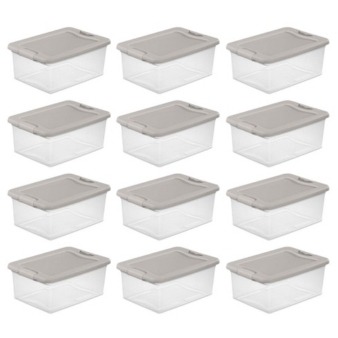 Sterilite 32 Qt Latching Storage Box, Stackable Bin With Latch Lid, Plastic  Container To Organize Clothes Underbed, Clear With White Lid, 18-pack :  Target