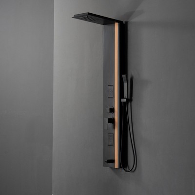 Black and Bamboo Stainless Steel Shower Panel System