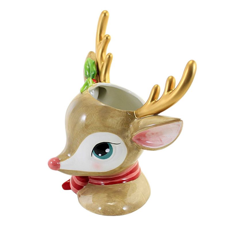 Christmas Retro Reindeer Head Vase  -  1 Figurine 12.00 Inches -  Vintage Mid Century Flowers  -  2929476  -  Ceramic  -  Pink, 3 of 4