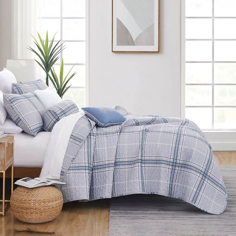 Southshore Fine Living Vilano Plaid Oversized 6-Piece Quilt Bedding Set with coordinating shams, 4 of 7