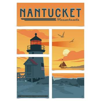 Americanflat Nantucket 5 Piece Grid Wall Art Room Decor Set - Vintage coastal Modern Home Decor Wall Prints