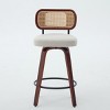 Set of 3 Beige Swivel Counter Stools, Rattan Back, 26" Height Linen Upholstered Seat, WalnutWood Frame, Bar Chairs for Kitchen Island - Panipeachy - 4 of 4