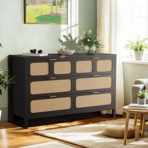6 Drawer Dresser Rattan Dresser with Metal Handles, Farmhouse Wood Storage Chest of Drawers for Bedroom, Living Room, Hallway, Entryway - 1 of 4
