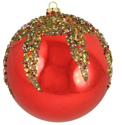 Barcana 6" Glitter Sequin Beaded Shatterproof Christmas Ball Ornament - Red