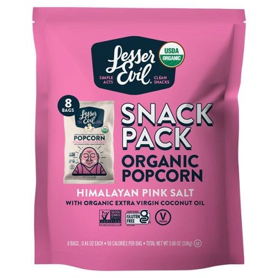 LesserEvil Organic Popcorn, Snack Pack, Himalayan Pink - 3.68oz