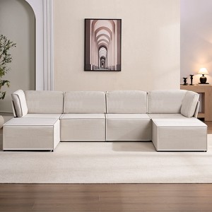 Mjkone Oversized Modular Sectional Sofa, U/L-Shaped Couch with Deep Seat, Ottoman, Convertible Modern Linen Sleeper Sofa Bed - 1 of 4