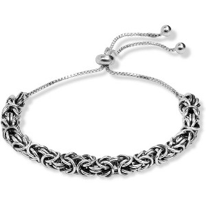 Italian Handmade 925 Sterling Silver Bracelet, Adjustable Sliding Byzantine Bolo Chain for Women - 1 of 4