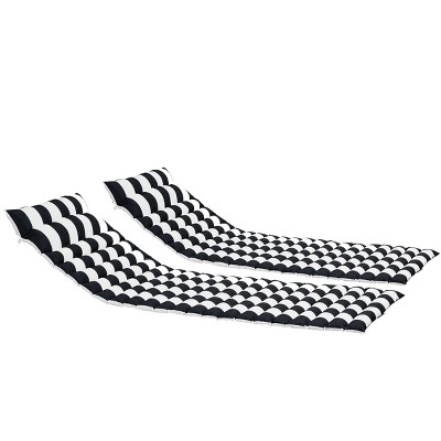 Wellfor 2pc Tufted Outdoor Chaise Lounge Seat Cushion Black & White Stripe: Removable Cover, Zipper Closure, Polyester