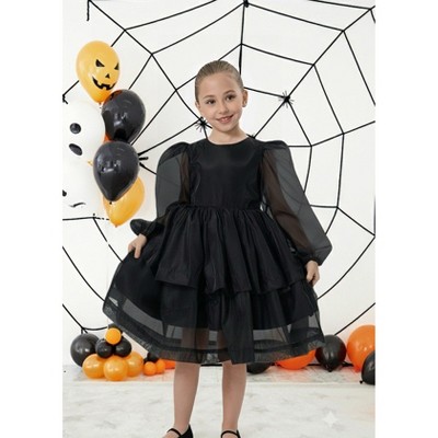 2Bunnies Girls' Organza Long Sleeve Tiered Babydoll Skater Dress