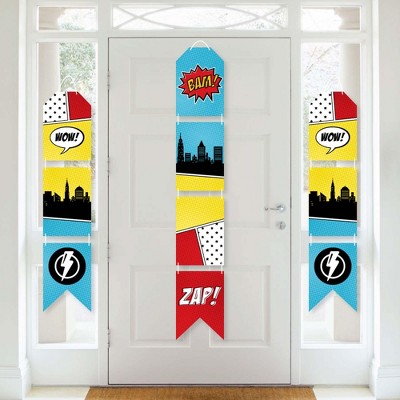 Big Dot of Happiness Bam Superhero - Hanging Vertical Paper Door Banners - Baby Shower or Birthday Party Wall Decoration Kit - Indoor Door Decor