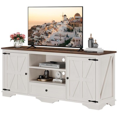 Gikpal Farmhouse TV Stand for 65 inch TV, Entertainment Center for TVs with Storage Cabinets, Barn Door and Adjustable Shelves for Living Room