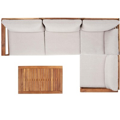 Endelia Natural Wood 4-Piece Patio Set with Light Gray Cushions