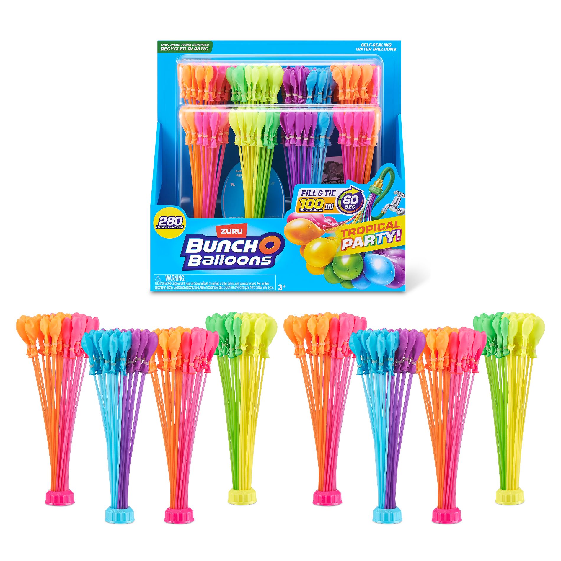 Bunch O Balloons Tropical Party Rapid-Filling Self-Sealing Water Balloons by ZURU - 8pk: Pool Game for Ages 3+
