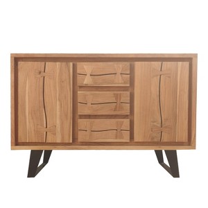 The Urban Port 40" Sideboard Buffet Console with 2 Cabinets Acacia Wood 3 Drawers Black Iron Base Brown/Black - 1 of 4