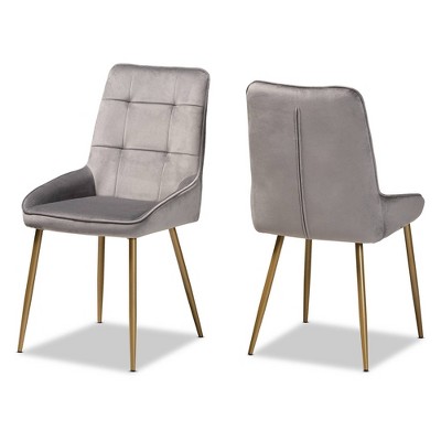 2pc Gavino Metal Dining Chair Set Gray/Gold - Baxton Studio