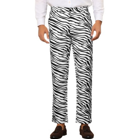 Lars Amadeus Men's Regular Fit Animal Printed Pants Black White 38