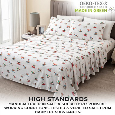 Queen Gray Cotton Flannel Holiday Print Sheet Set