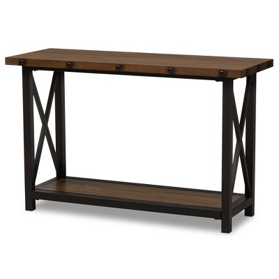 Herzen Rustic Industrial Style Antique Textured Finished Metal Distressed Wood Occasional Console Table - Black - Baxton Studio