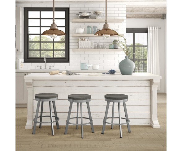 30" Amisco Warner Bar Stool with Gray Wood Seat Glossy Gray Metal