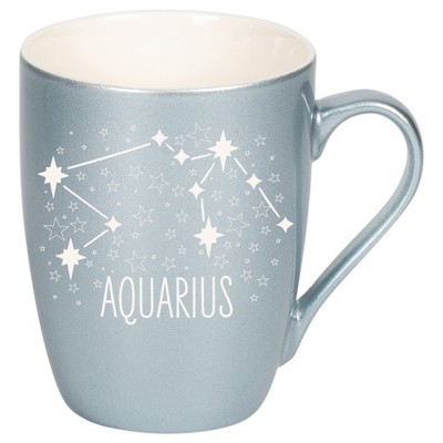 100 North Zodiac 10 Ounce Frosted Blue Metallic Finish, Comfortably Fits Your Hands, New Bone China Coffee Tea Cup Mug, Aquarius