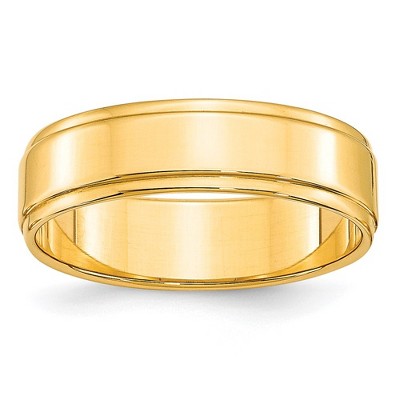Black Bow Jewelry 6mm 10K White or Yellow Gold Flat Ridged Edge Standard Fit Band