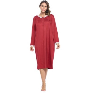 Casual Nights Women's Long Floral & Lace Henley Nightgown - 1 of 4