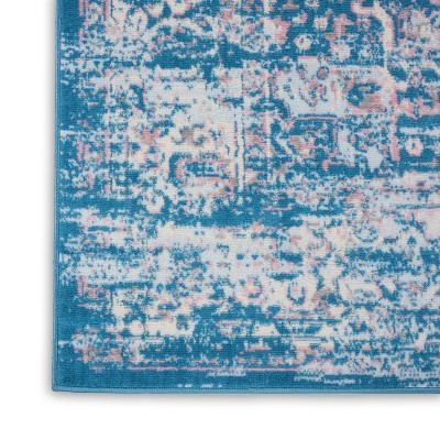 Handmade Round Blue Medallion Stain-Resistant Area Rug