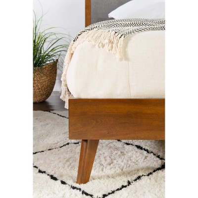 Mid-Century Modern King-Sized Gray Tufted Upholstered Bed with Wood Frame