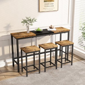4 PCS Bar Height Dining Set with 3 Stool Counter Height Dining Set Kitchen Breakfast Nook Dinette, Hanging Stool Design, Natural/Gray+Black-ModernLuxe - 1 of 4