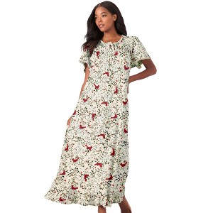 Dreams & Co. Plus Size Long Floral Print Cotton Gown - 1 of 4