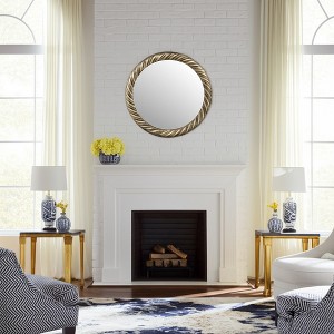 Modern Round Wall Mirror with Textured Metal Frame - Decorative Accent for Home, Office, Bedroom, or Living Room - 29" Bronze & Copper - 1 of 4