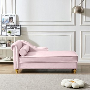 ORRD Velvet Chaise Lounge Chair with Storage, Pink Upholstered Sofa Bed with Gold Legs & Pillow for Living Room, Bedroom - 1 of 4